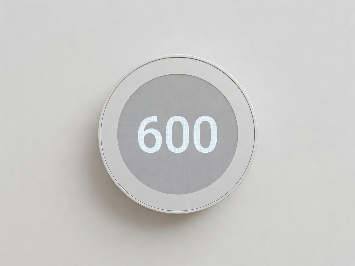 Minimalist digital smart thermostat displaying room temperature on a wall