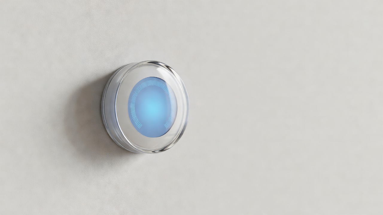 Sleek glass smart thermostat mounted on a minimalist wall